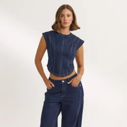 Fitted Denim Top - Indigo Blue