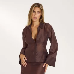 Fitted Sheer Shirt - Chocolate
