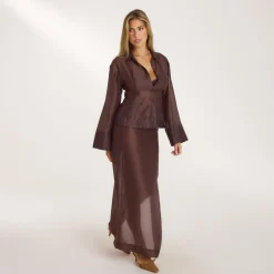 Fitted Sheer Shirt - Chocolate