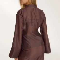 Fitted Sheer Shirt - Chocolate