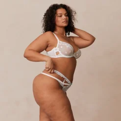 Fleur Balcony Bra & G-string Set - White & Blue
