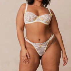 Fleur Balcony Bra & G-string Set - White & Yellow