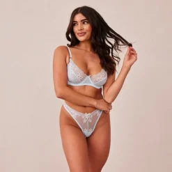 Fleur Balcony Bra & Thong Set - Blue