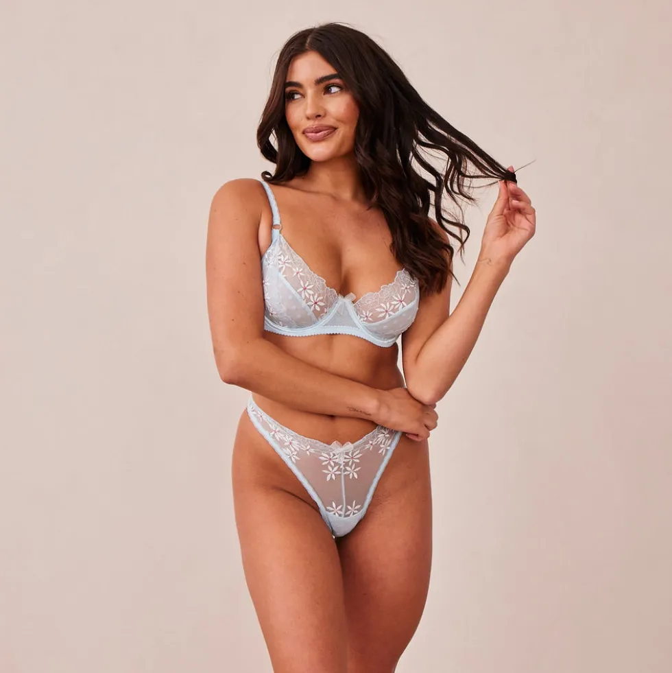 Fleur Balcony Bra & Thong Set - Blue
