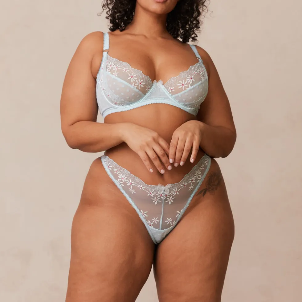 Fleur Balcony Bra & Thong Set - Blue