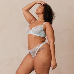 Fleur Balcony Bra & Thong Set - Blue