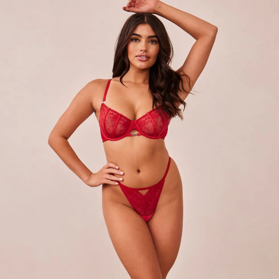 Flirt Balcony Bra & G-string/Briefs Set - Maroon