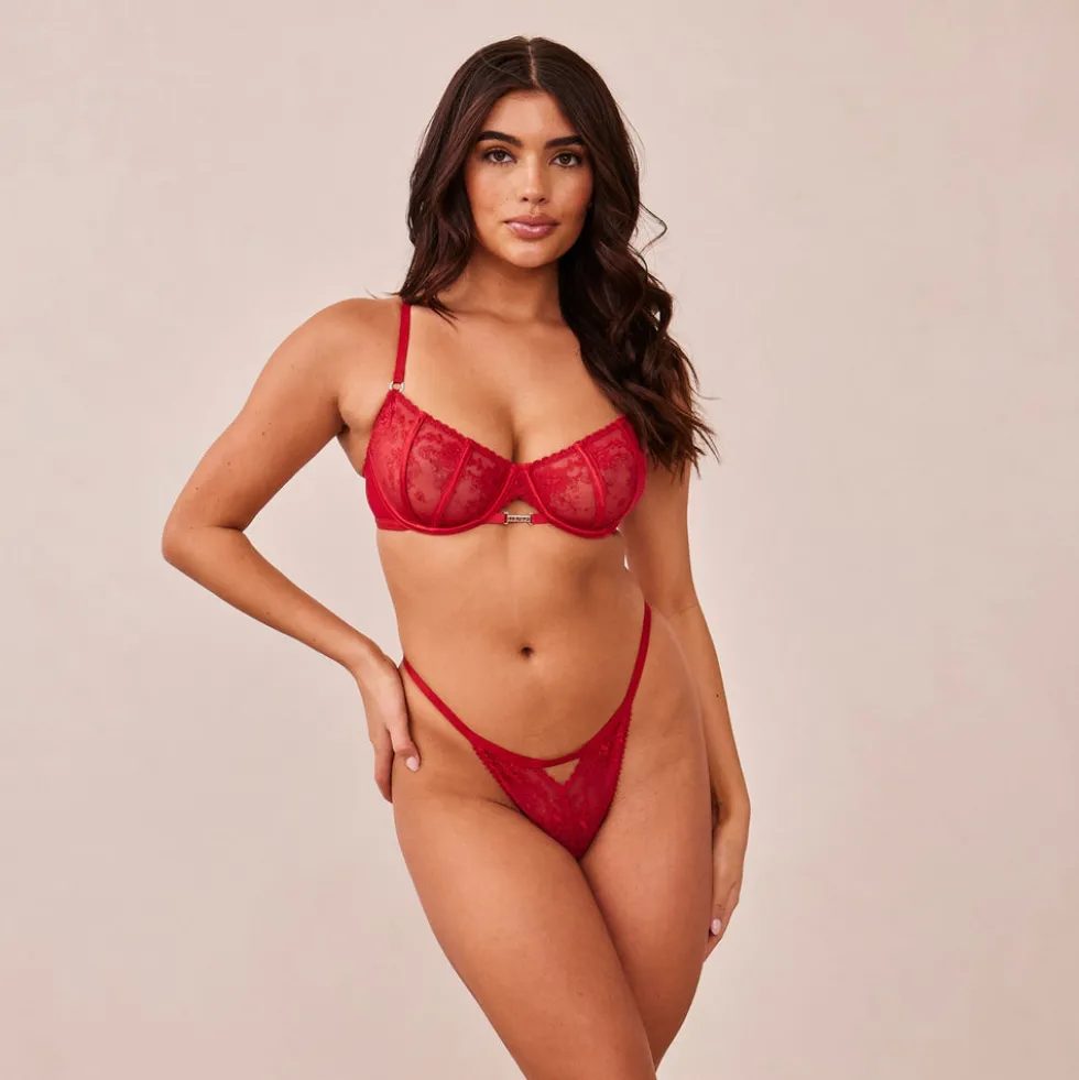 Flirt Balcony Bra & G-string/Briefs Set - Maroon