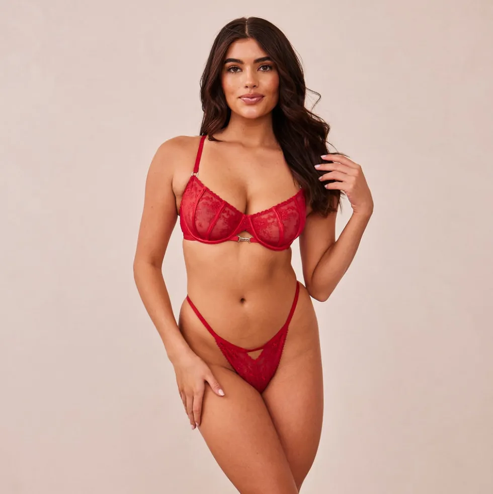 Flirt Balcony Bra & G-string/Briefs Set - Maroon