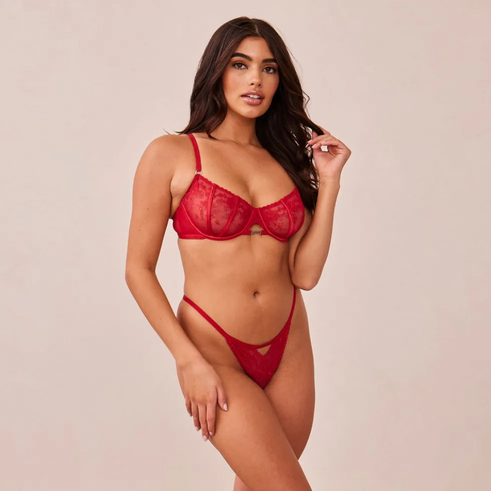 Flirt Balcony Bra & G-string/Briefs Set - Maroon