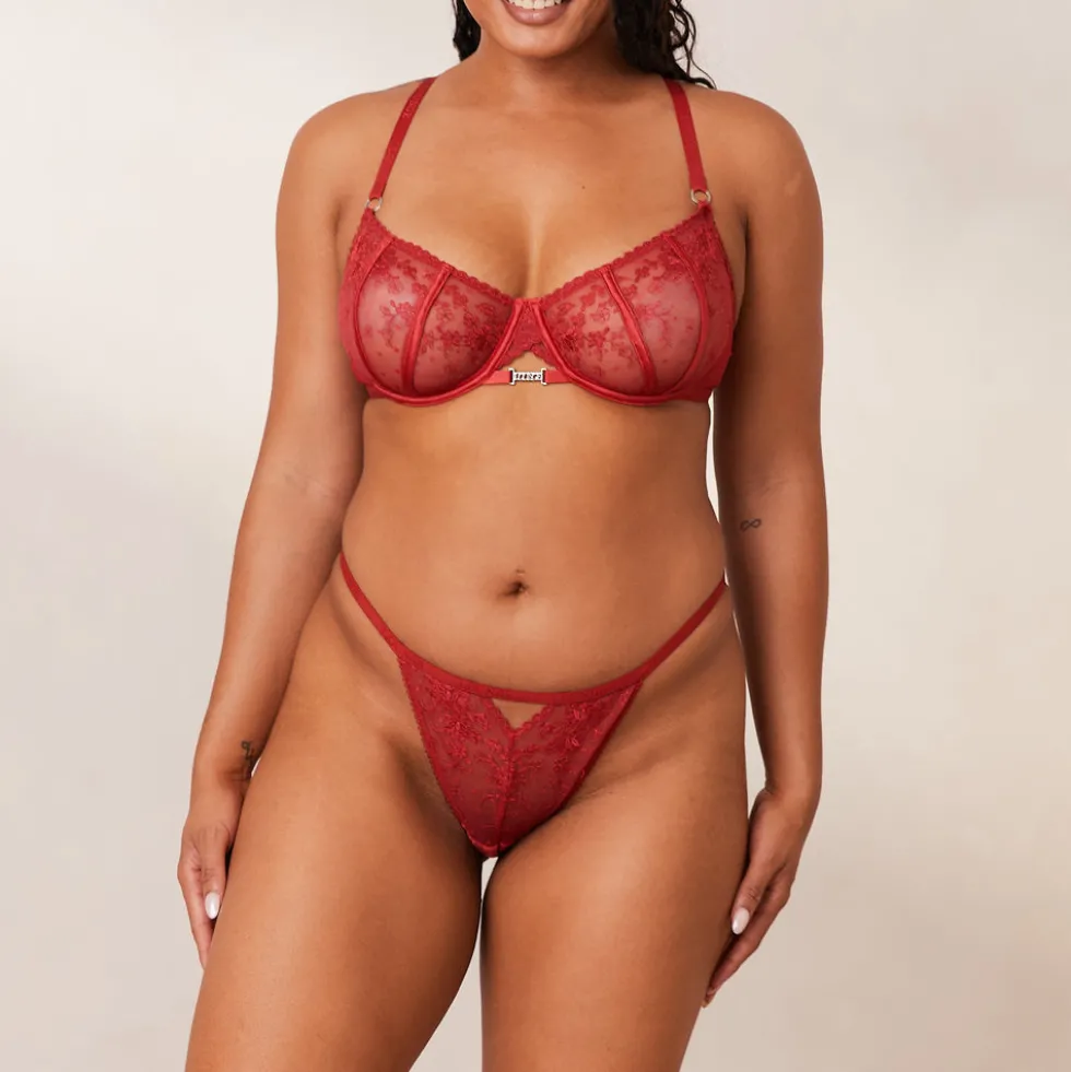 Flirt Balcony Bra & G-string/Briefs Set - Maroon