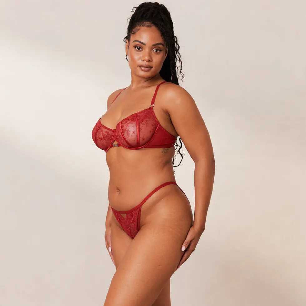 Flirt Balcony Bra & G-string/Briefs Set - Maroon