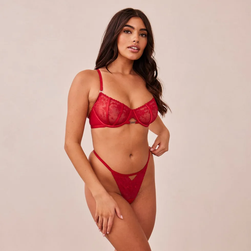 Flirt Balcony Bra & G-string/Briefs Set - Maroon