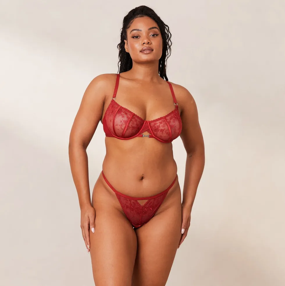 Flirt Balcony Bra & G-string/Briefs Set - Maroon