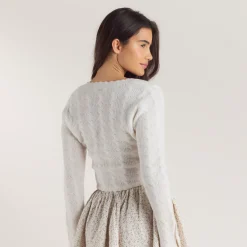 Fluted Sleeve Knitted Cardigan - Cream