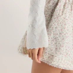 Fluted Sleeve Knitted Cardigan - Cream
