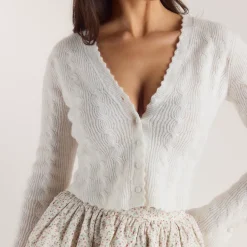 Fluted Sleeve Knitted Cardigan - Cream
