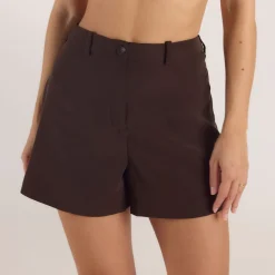 High-Waisted Tailored Shorts - Chocolate