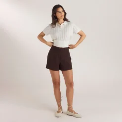 High-Waisted Tailored Shorts - Chocolate