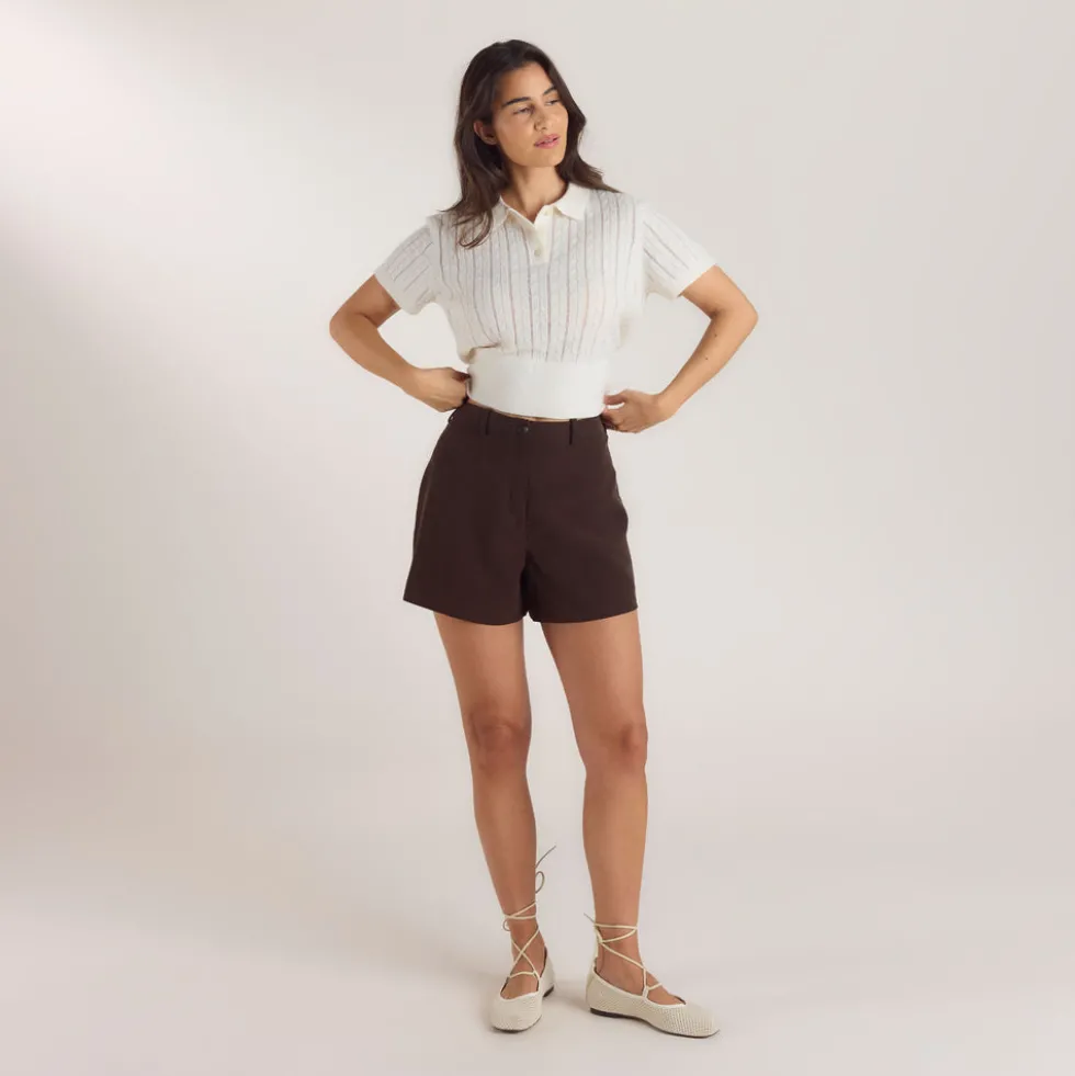 High-Waisted Tailored Shorts - Chocolate