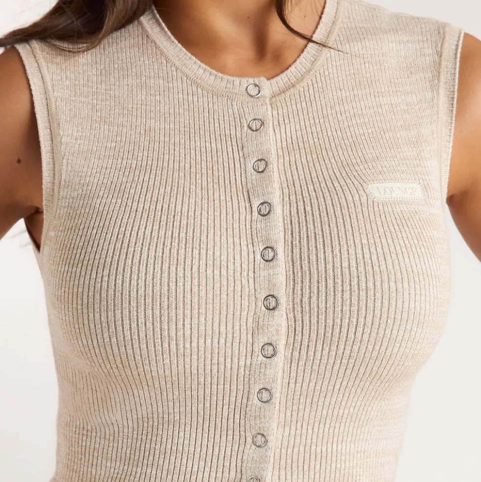 Knitted Button Down Top - Oat Marl