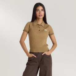 Knitted Polo Top - Tan