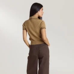 Knitted Polo Top - Tan
