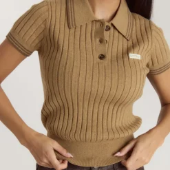 Knitted Polo Top - Tan