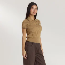 Knitted Polo Top - Tan