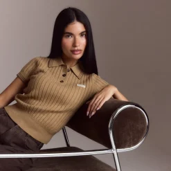 Knitted Polo Top - Tan