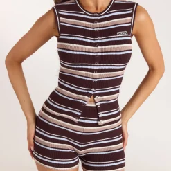 Knitted Shorts - Brown Stripe