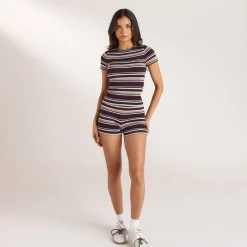 Knitted T-Shirt - Brown Stripe
