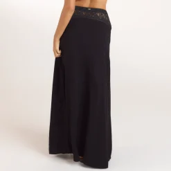Lace Insert Maxi Skirt - Black