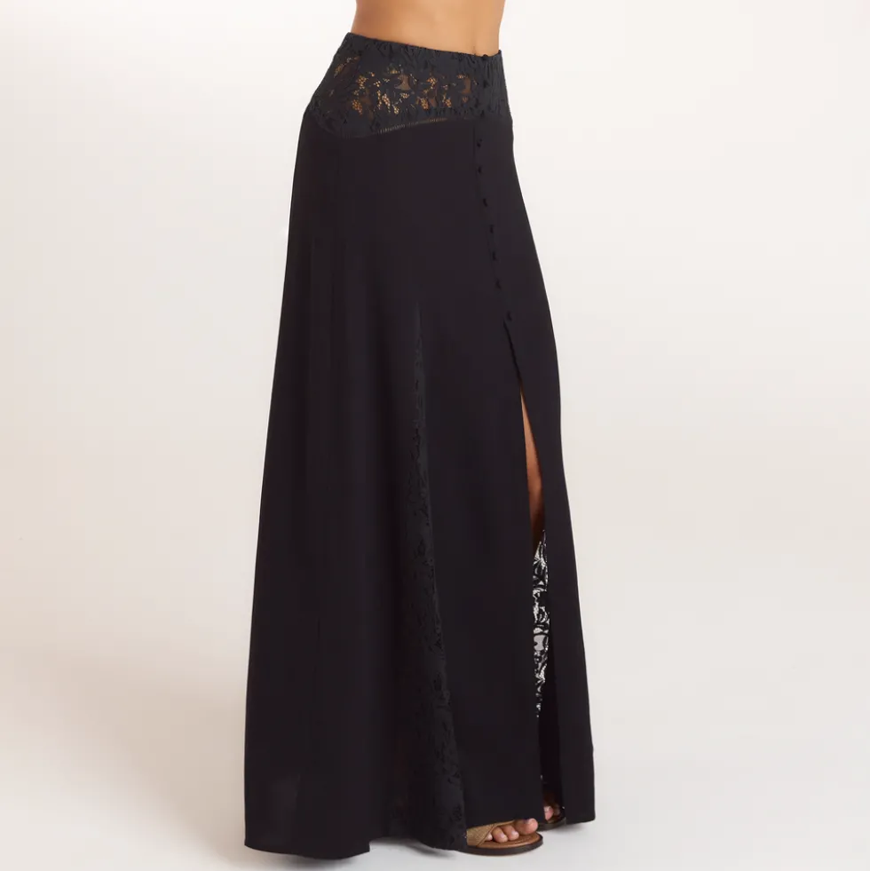 Lace Insert Maxi Skirt - Black
