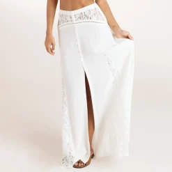 Lace Insert Maxi Skirt - Cream