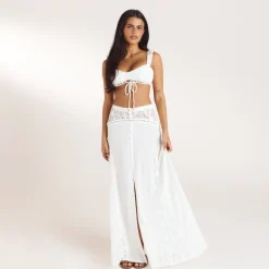 Lace Insert Maxi Skirt - Cream