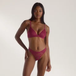 Lace Triangle Bralette - Maroon