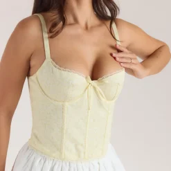Lace Trim Corset Top - Lemon Floral