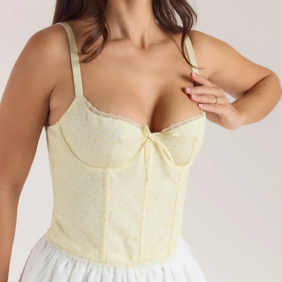 Lace Trim Corset Top - Lemon Floral