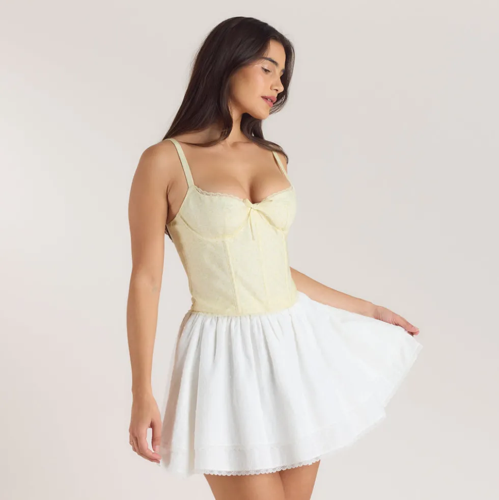 Lace Trim Corset Top - Lemon Floral