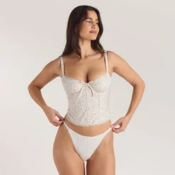 Lace Trim Corset Top - Pink Floral