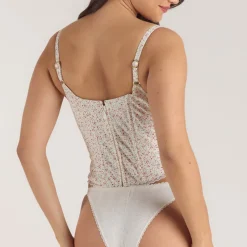 Lace Trim Corset Top - Pink Floral