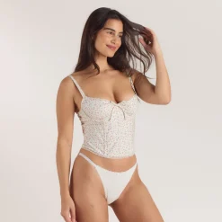 Lace Trim Corset Top - Pink Floral