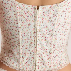 Lace Trim Corset Top - Pink Floral