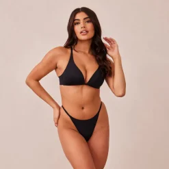 Light Non-wire Plunge T-shirt Bra & Thong/Briefs Set - Black