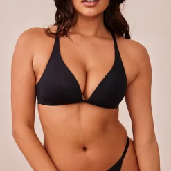 Light Non-wire Plunge T-shirt Bra & Thong/Briefs Set - Black