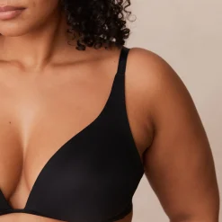 Light Non-wire Plunge T-shirt Bra & Thong/Briefs Set - Black