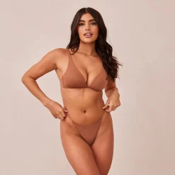 Light Non-wire Plunge T-shirt Bra & Thong/Briefs Set - Mocha