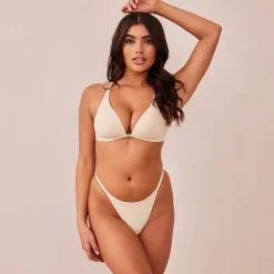 Light Non-wire Plunge T-shirt Bra & Thong/Briefs Set - Latte