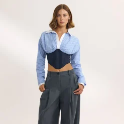 Long-Sleeved Corset Shirt - Blue